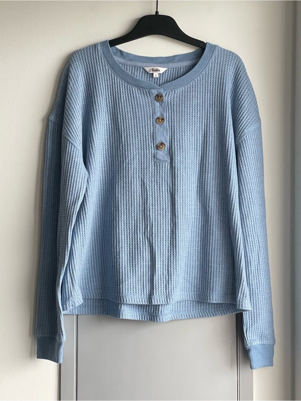 KNIX Light Blue Waffle Knit Henley Top